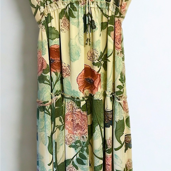 Anthropologie Maeve Maravilla Tiered Maxim Dress Size 6 Floral Print Cream Green - Picture 5 of 7